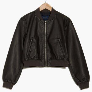 Rachel Roy NWT cropped bomber jacket, chocolate brown, vegan leather